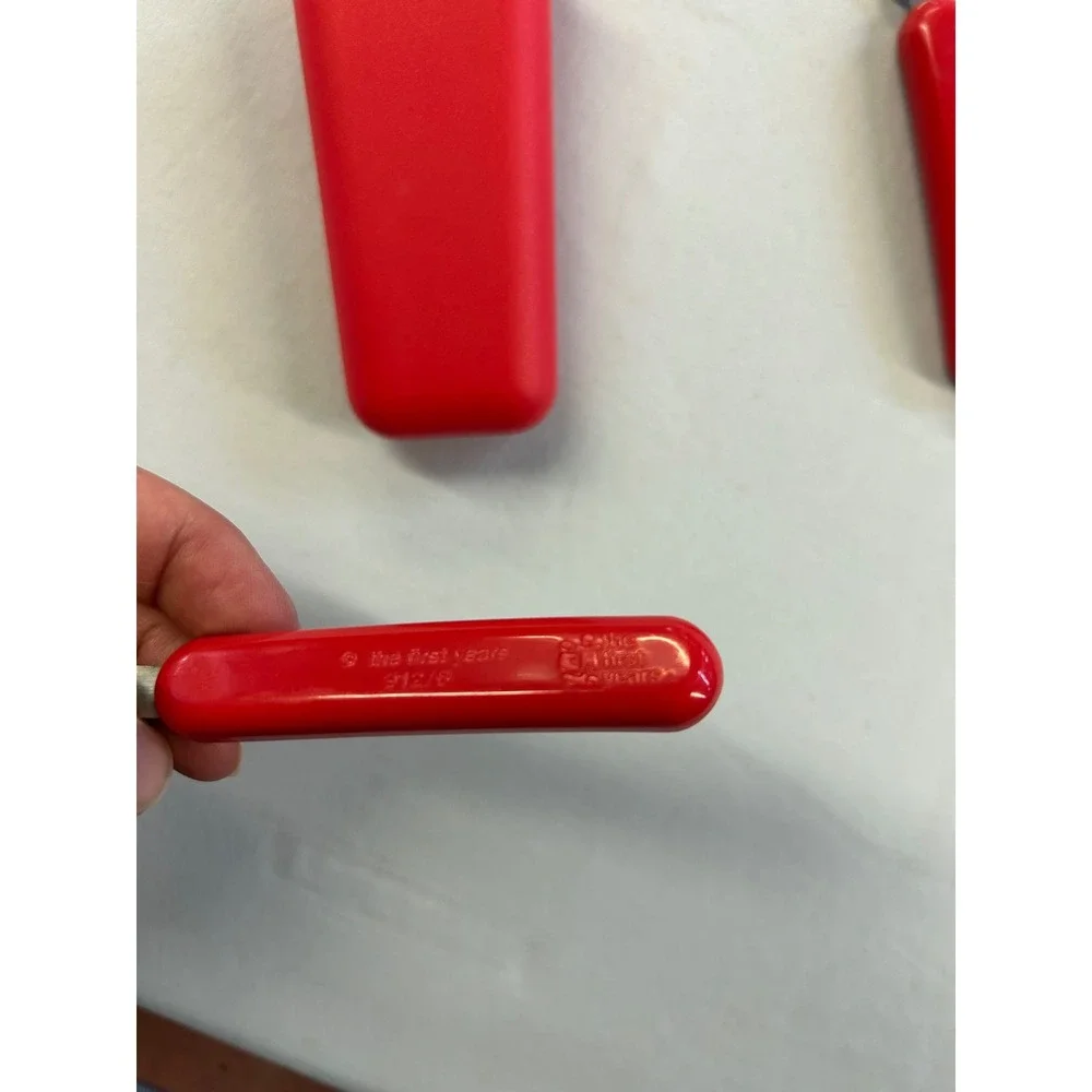 Vintage The First Years Toddler Utensil Set with Travel Case Red Stainless Steel